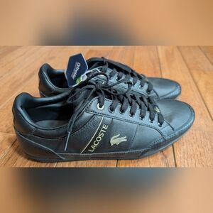 Lacoste Black Leather Sneakers with Gold Logo